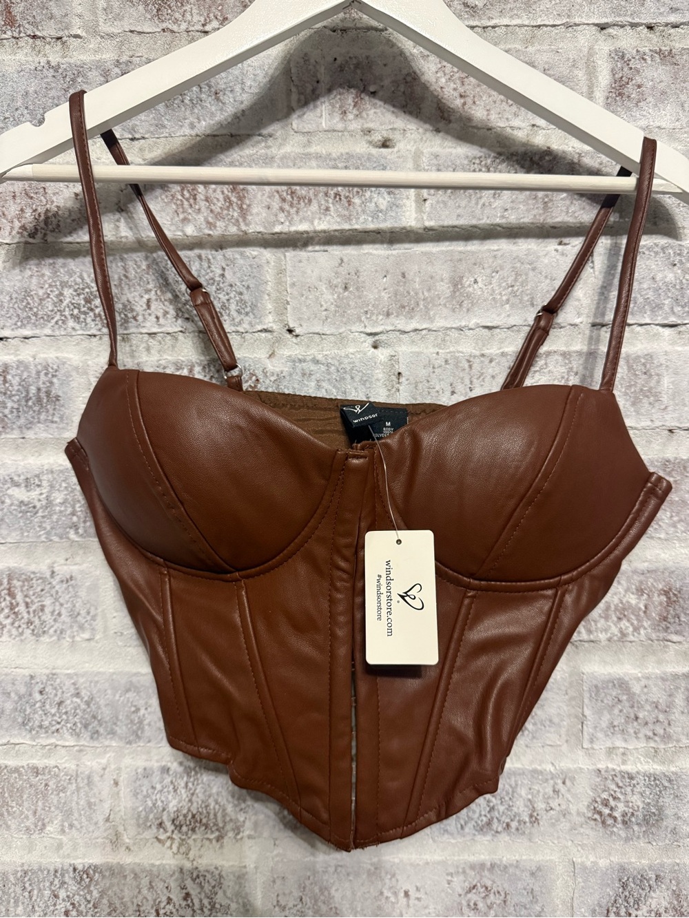 Windsor Brown Faux Leather Corset Crop Top